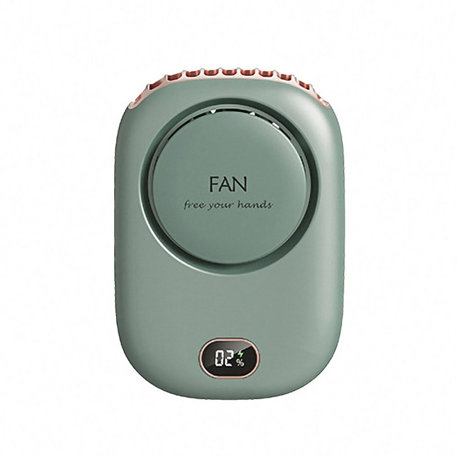 頸掛風扇 2000mAh 靜音便攜式風扇 3檔風速顯示螢幕, 孔雀綠