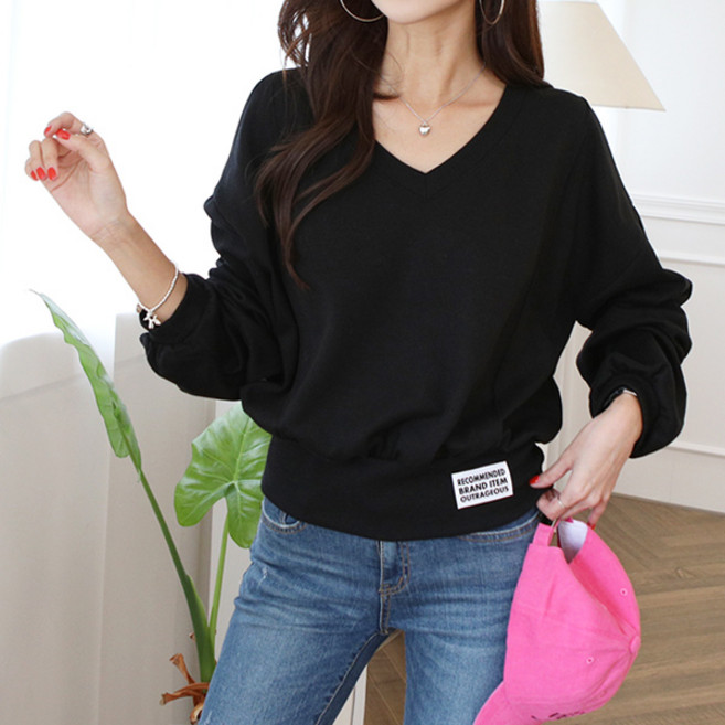 마이쏭 브랜드V넥크롭맨투맨 긴팔 데일리룩