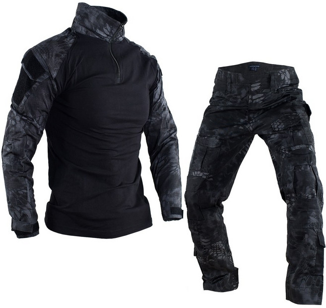 미군군복 프로퍼 밀리터리 미군 군대 전투복 서바이벌 군복 팀전 DD 세트 S, XXL, 블랙 파이톤 프린트 정장