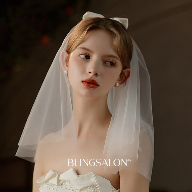 블링살롱 웨딩 퓨어 새틴 롱 리본 고급 면사포 웨딩베일 집게핀 셀프웨딩촬영 브라이덜샤워 소품