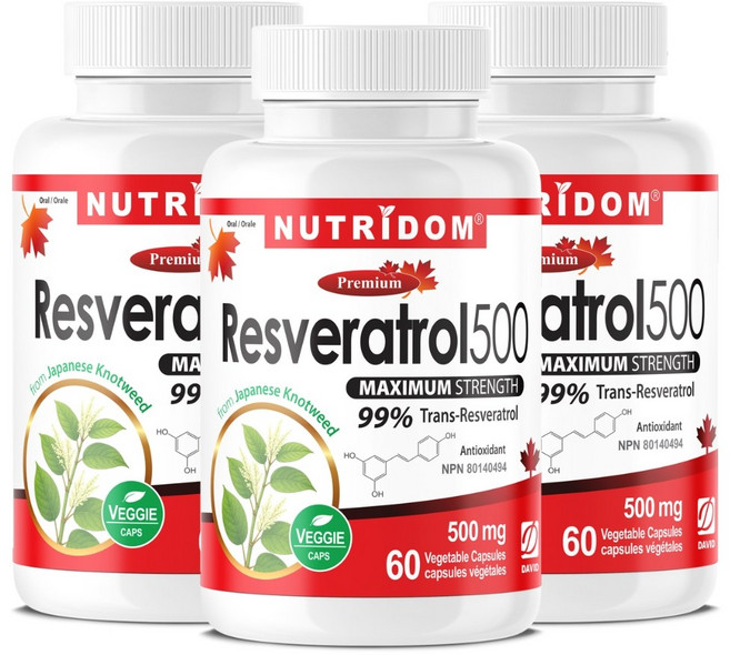 (3병) 캐나다 뉴트리돔 트랜스 레스베라트롤 고순도 99% 500mg Resveratrol 500 Maximum Strength 60베지캡슐, 3개, 60정