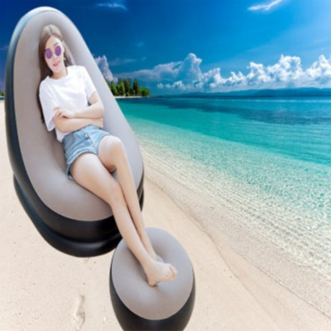 캠핑 에어 쇼파 1인용 매트 쿠션 베드 의자 스툴 포함 펌프 주입기 발 받침대 방소파 독서 푹신 튜브 야외용 실내용, 레드 컬러+발 받침대+에어 펌프 포함, 1개