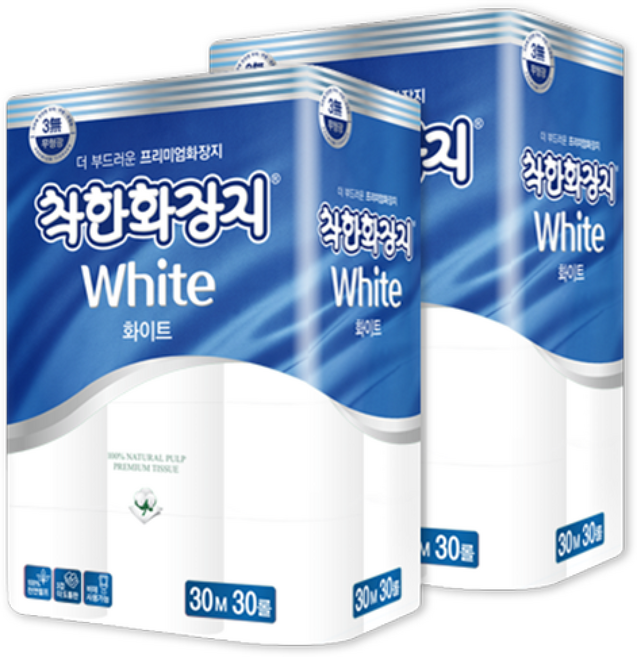 착한화장지 화이트 3겹 30M 30롤 2팩(60롤) 두루마리휴지, 1cm, 1롤, 2세트