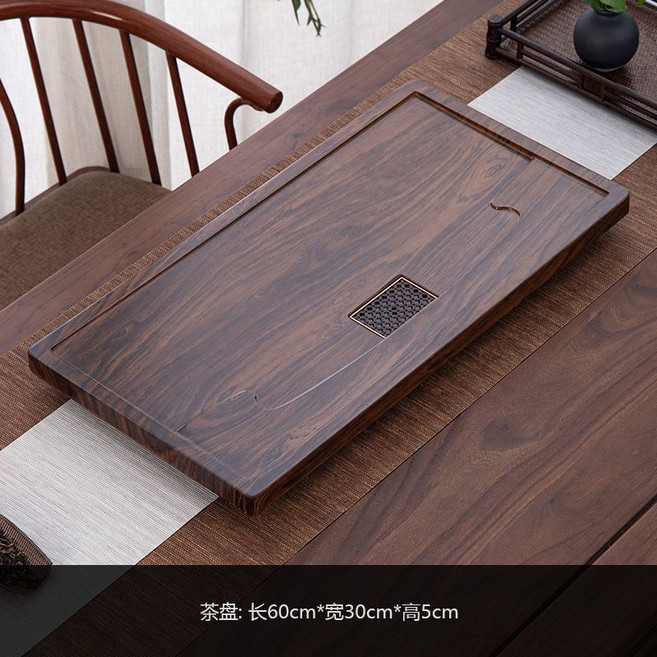 整塊實木茶盤 簡約黑檀木 排水茶臺, 1個, 觀海茶盤60*30