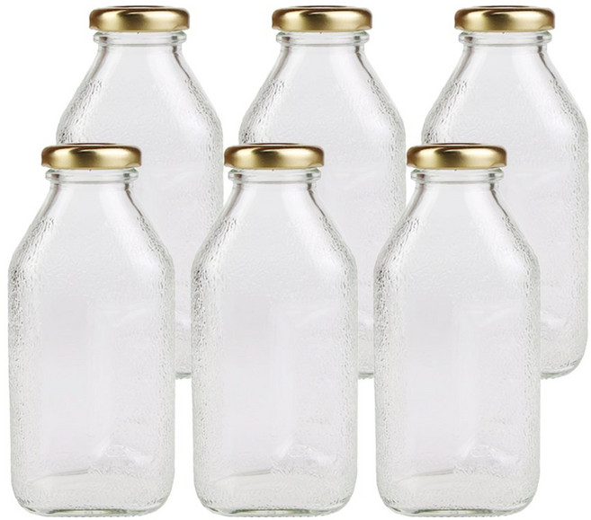 가인글로벌 사각 델몬트병300 +골드캡, 38러그캡 (골드), 6개, 300ml