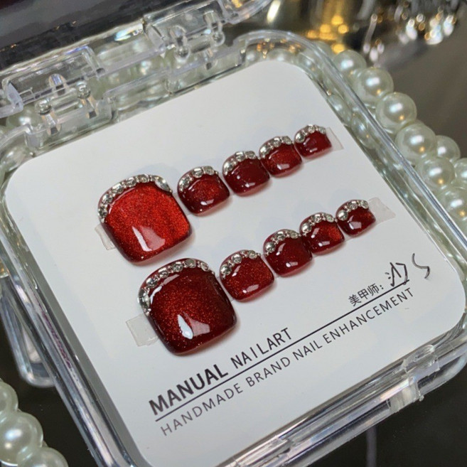 腳指甲貼 貓眼鑽石美甲貼片 顯白美甲 腳穿戴甲 可拆卸帖片, 1個, 女王 脚美甲,M