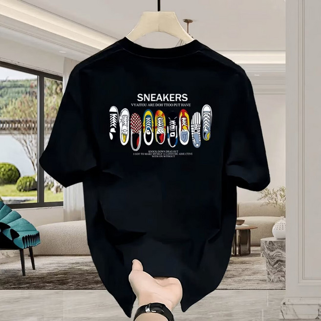 신제품 출시 남자프린팅반팔티 오버핏 라운드 면티 여름 티셔츠 W870