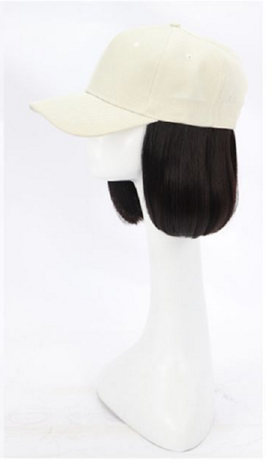 키밍 일체형 모자 단발가발 모자가발, 1개, 블랙브라운