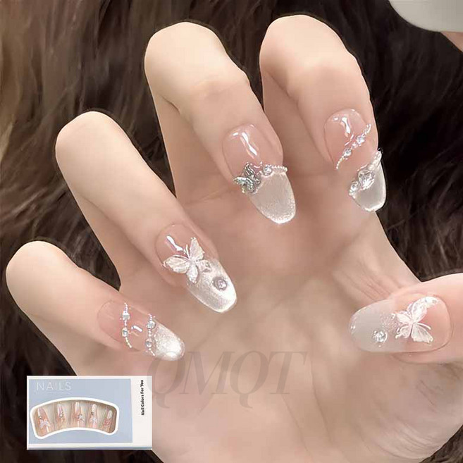 QMQT 붙이는 그라데이션 자석젤 컬렉션 네일팁 인조손톱, 1개, 누드- 나비