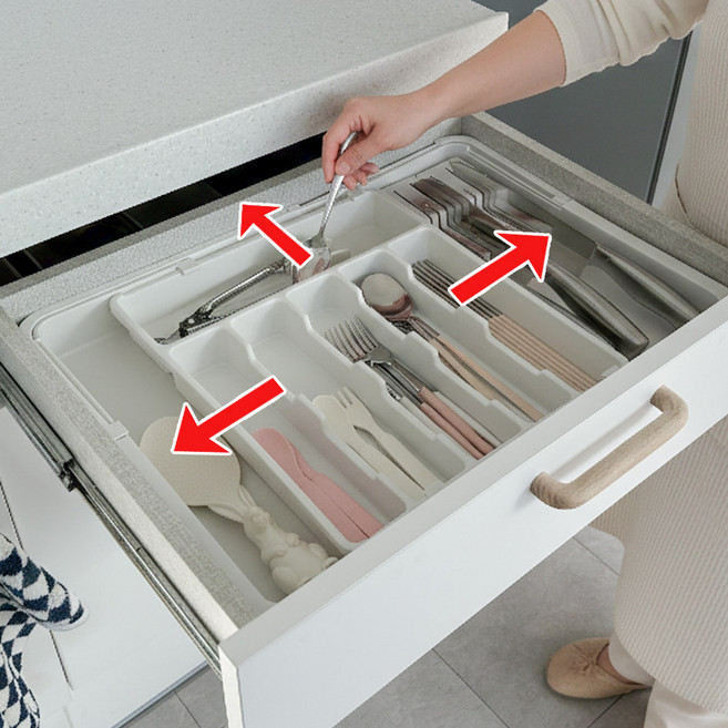 하이어데코 길이조절 칼꽂이 수저 정리 트레이 주방 정리대, 1개, 화이트