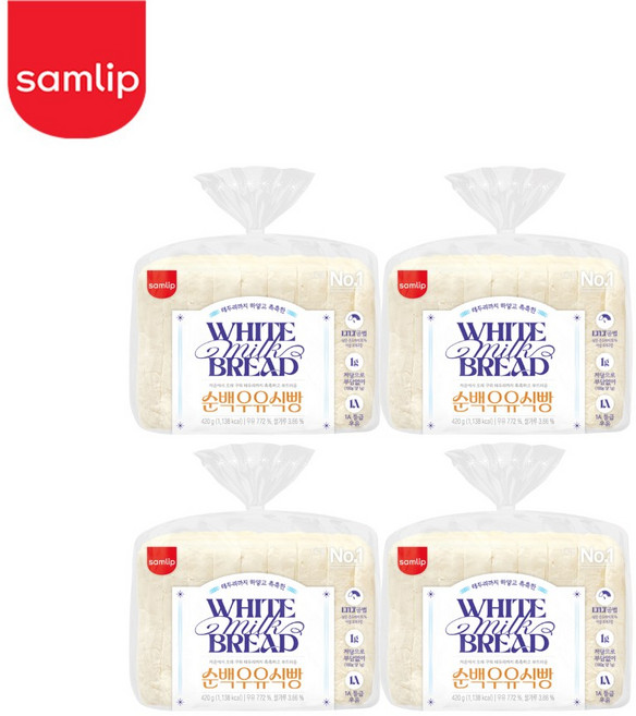 삼립 저당 순백우유식빵, 4개, 420g