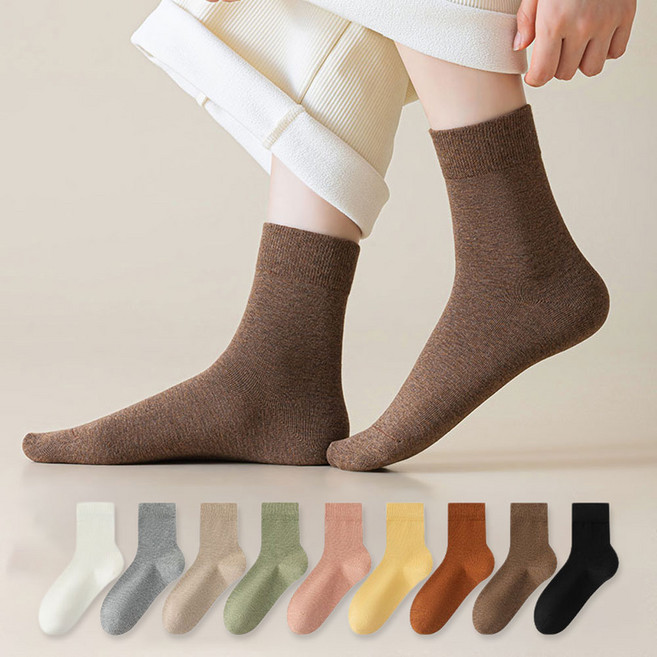 MJLP 여성 순색 압박 봄여름 양말 중목 양말 장목 양말 중목 양말 흰양말 운동 면 양말 9족 세트