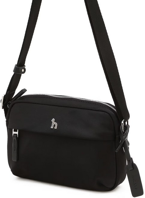 헤지스 여성 블랙 나일론 로고 참장식 숄더백 겸 크로스백 미니