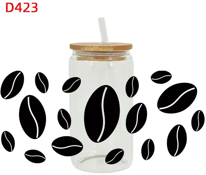 커피 테마 UV DTF 리비 컵 랩 강력한 스티커 전송 D576 16oz, 01 16oz, 02 D423