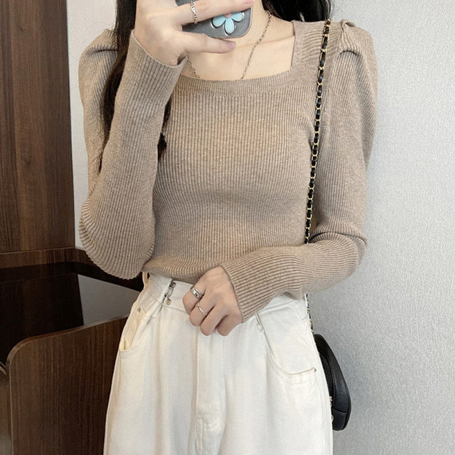 로렌미 볼륨 퍼프소매 스퀘어넥 니트 티셔츠 S250806FW-11