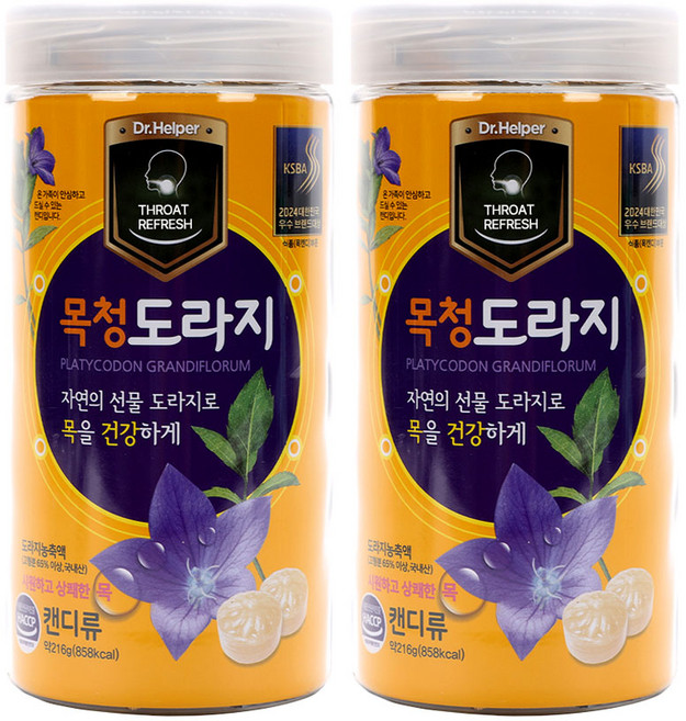 닥터헬퍼 목청 도라지 48개입/목청 목캔디 사탕, 216g, 2개