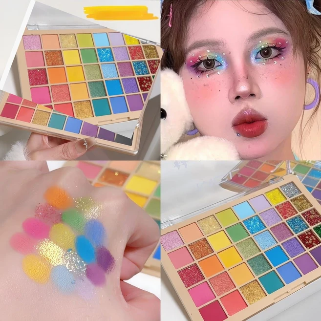 40색 도파민 컬러 아티스트 분장 전문 아이섀도우 아이즈 아이팔레트 메이크업 세트(공연에 적합한 선명한 색의 아이섀도), 40가지 색상, 1개 - 쿠팡