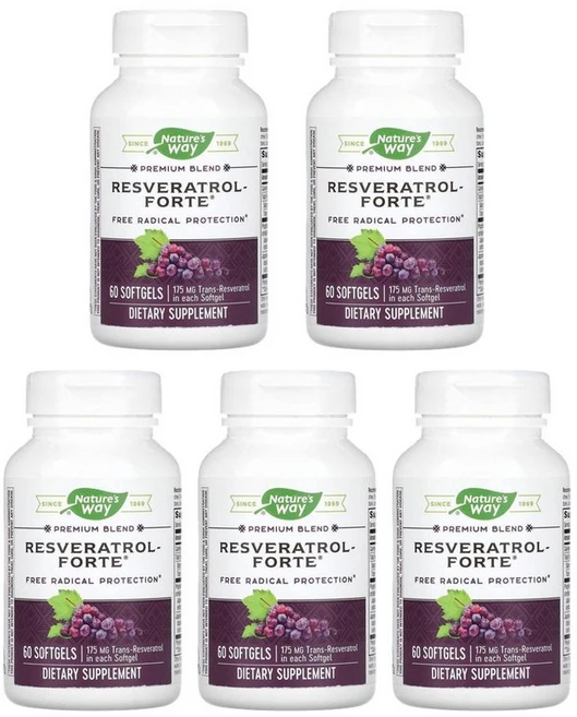 네이처스웨이 프리미엄 블렌드 레스베라트롤 포르테 175mg 소프트젤 60정, 5개 - 쿠팡