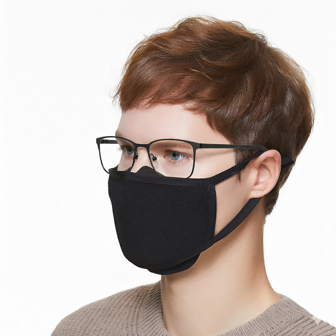 에어렉스 안경 김서림방지 습기 방지 실리콘 면 마스크 일반형, 블랙, 1개