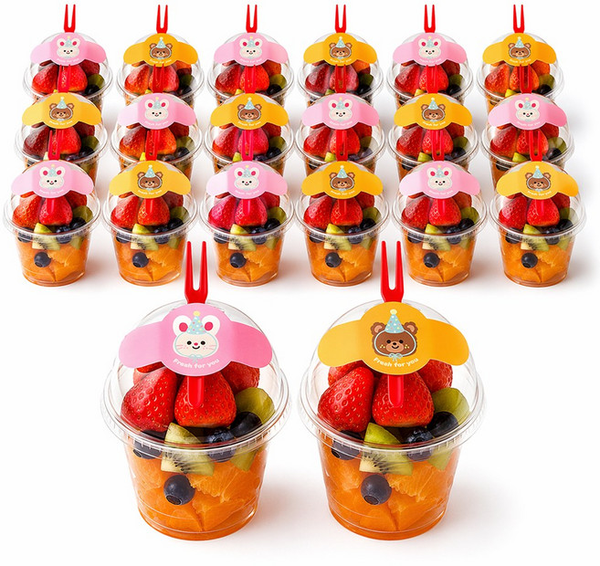 머핀컵 9온스 9.2 x 10.5 cm + 돔뚜껑 + 스티커 + 미니포크 세트, 20개입, 1세트