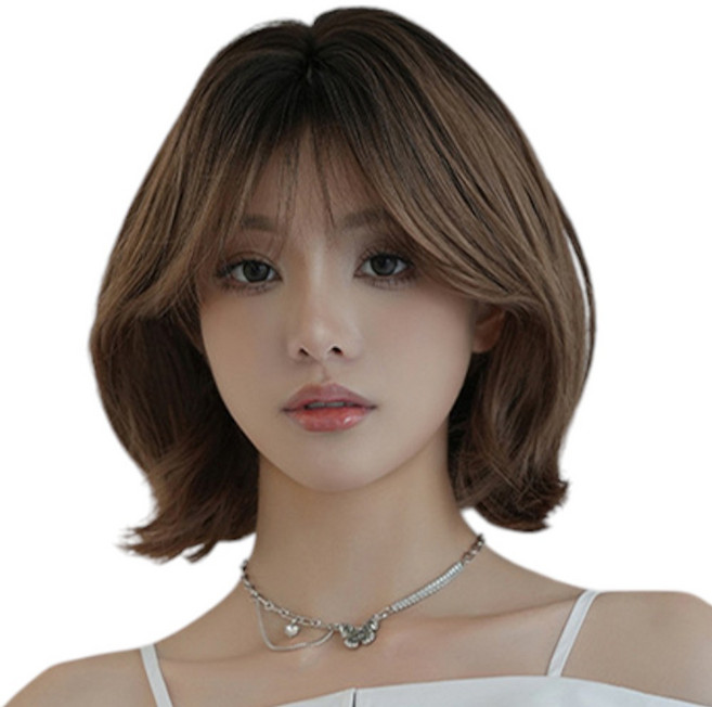 가발위드 여성 가발 투톤 자연스러운 헤어 단발 통가발 샌드컷, 1개, 투톤 브라운