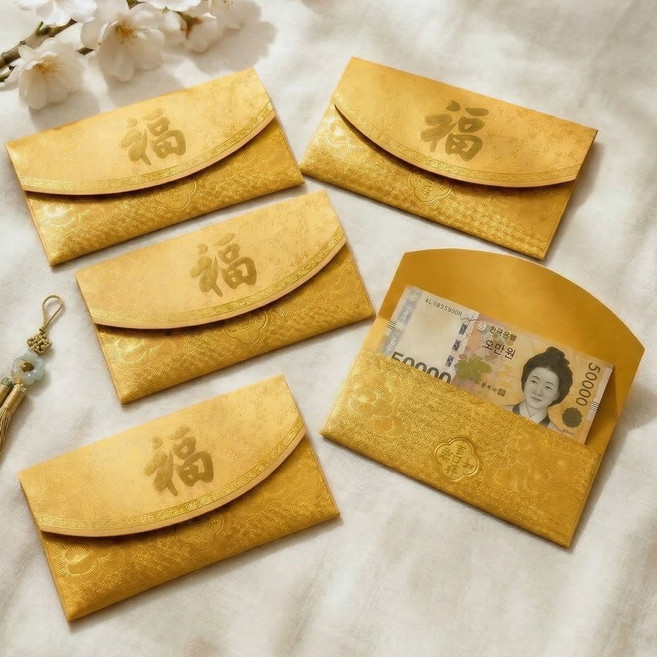 리드홈 돈 들어오는 황금 골드 부모님 복 고급 용돈봉투 5개입 골드 1세트, 5개