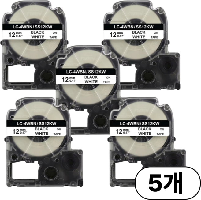 집으로프레시 앱손 라벨 테이프 호환, 12mm, 흰색배경_검은글자 5개세트