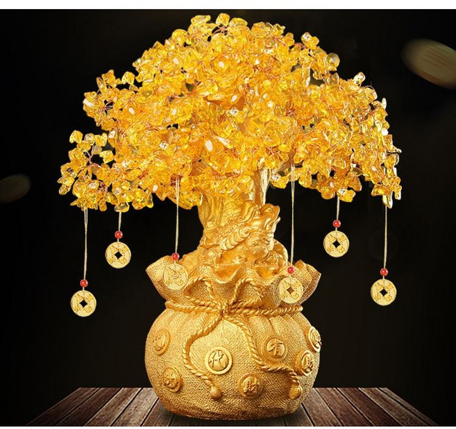 招財樹擺件 客廳裝飾品 開業送禮佳品 財源廣進 居家風水擺設, 黃金色