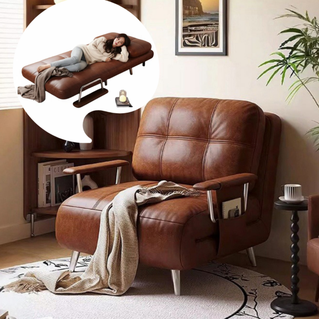 로파인(LOFYNE) 접이식 고급가죽 소파베드 소파침대 쇼파베드 1인 소파침대 베드쇼파 1인용 접이식침대 2인용 3인용 4인용, 블랙(가죽)