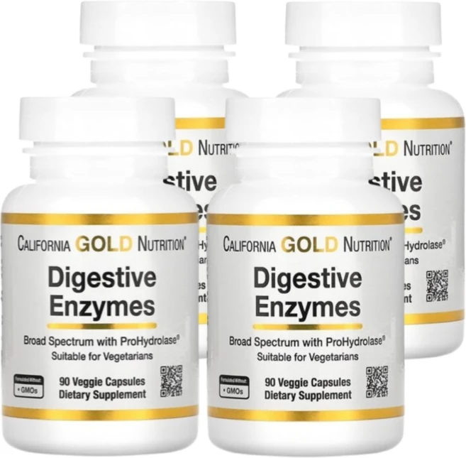 캘리포니아 골드 뉴트리션 소화 효소 다이제스티브 엔자임 90캡슐 4통, 90정 - 쿠팡
