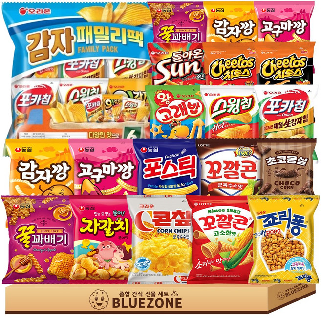 미니봉지과자세트25종 오리온감자패밀리팩6입 오리온4종 농심4종꿀자감고4종꿀고감포 롯데4종 크라운2종 초코몽실, 1세트, 스낵