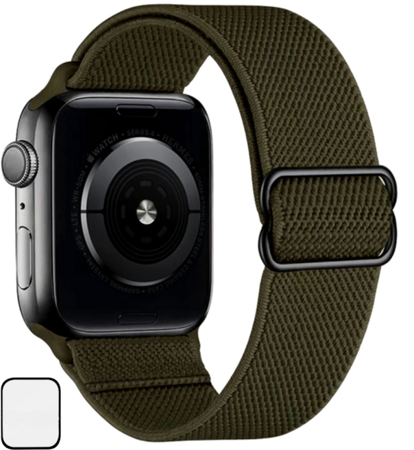 NUBASE 애플워치 호환 고탄력 링크 솔로루프 스포츠루프 버클 스트랩, 카키