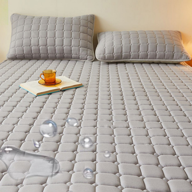 Uniquezon 사계절 침대 항균 방수패드 고정밴드형 누빔 매트리스, 그레이