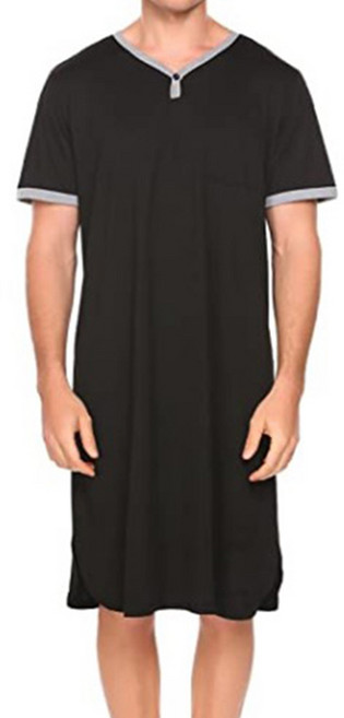 남성용 반팔 얇은 길어진 레저 잠옷 느슨한 피부 친화적 인 면화 가운 Homewear 목욕 빈티지 M-3XL