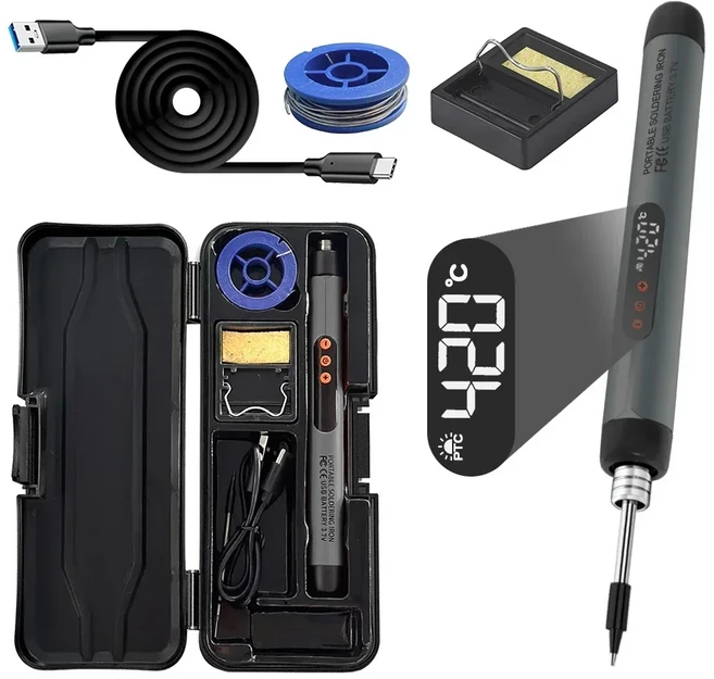 USB 디지털 납땜 다리미 온도 조절 가능 300-450 ℃ C타입 인터페이스 800mAh 지능형 용접, 02 Grey display