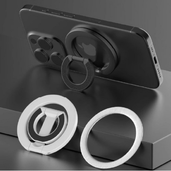 윤스라이프 괴물자력 맥세이프 톡홀더 제트링 양면자석 아이폰 핸드폰 거치대, 1개, 블랙