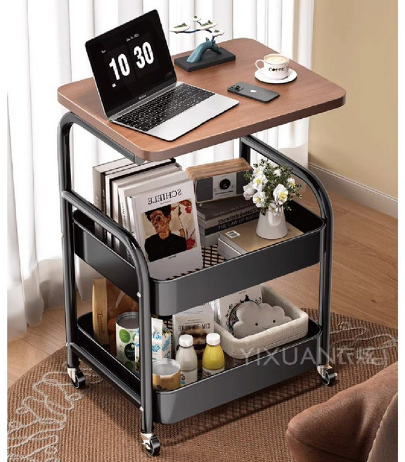 露露選品 桌邊櫃可移動層櫃 客廳房間櫥房收納櫃 置物架, 工藝黑