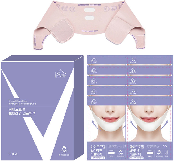 로로스키니 투스텝 하이드로겔 턱 브이라인 콜라겐 마스크팩+리프팅밴드, 58개, 1개입