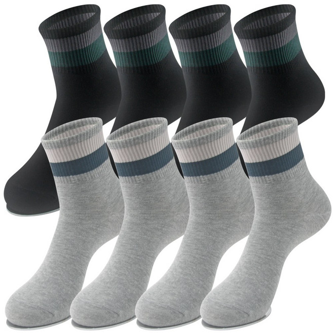 발렌티노크리스티 피부접촉면 100% 순면 + 드라이텍스 기능성 프리미엄 배색링글 중목 양말 8켤레