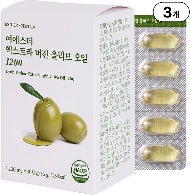 본사직영 여에스더 엑스트라 버진 올리브 오일 1200 I 100% 유기농 피쿠알 품종 I 국민영양 프로젝트, 3개, 30회분