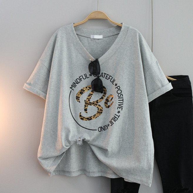 달콩 여성 빅사이즈 루즈핏 여름 박스티 BE호피브이넥반팔티