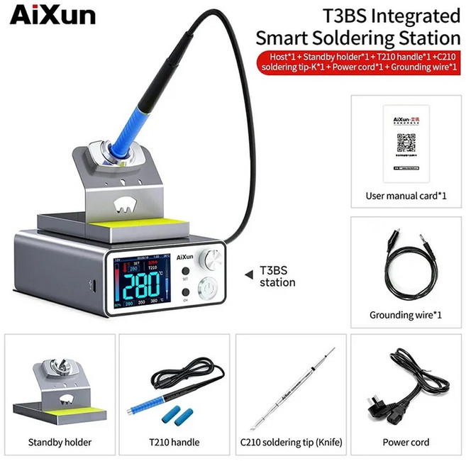 AIXUN 전기 납땜 다리미 포함 스테이션 전화 SMD BGA 수리 도구 T115 T210 T245 T3AS T3BS, 1개