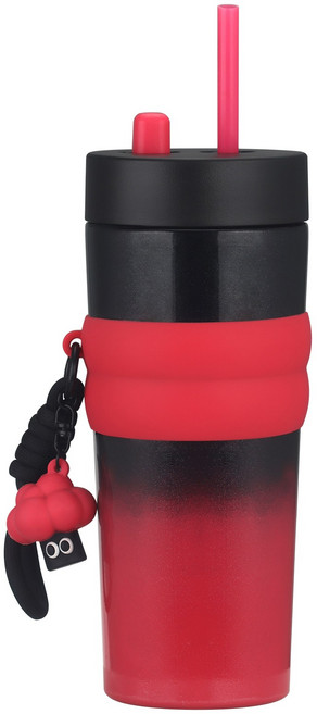 AISOUL 텀블러 빨대 & 휴대 스트랩 있는 보온 보냉 텀블러 차량용 사무실용 710mL 대용량 물병, 핑크레드-블랙, 1개