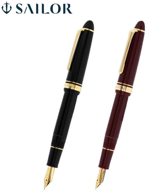 세일러 만년필 프로피트 스탠다드 14K 고급 금촉 금장 시가형 세필, 블랙 금장 F