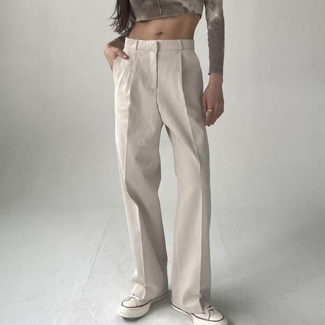 옷자락 여자 가을 핀턱 면 주름 코튼 일자핏 슬랙스 팬츠