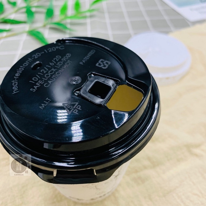 酷克工具坊 Jolly cup 發笑杯 10oz/12oz/16oz 雙層咖啡杯 耐熱紙杯 (50入/條), 安全鈕扣蓋-黑, 1個
