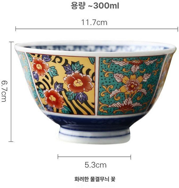 미니 우동 그릇 일식 카이센동 메밀 면기 덮밥 국물, 1개, 4.5인치 밥그릇-화려한 물꽃