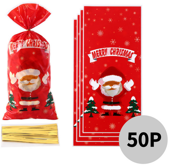 아트위브 OPP 선물 포장 비닐봉투 구디백 생일 기프트백, 50개, 20. 레드 산타