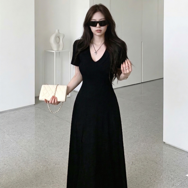 유니크코코 머메이드 어깨패드 반팔 백시 롱 원피스 op5863