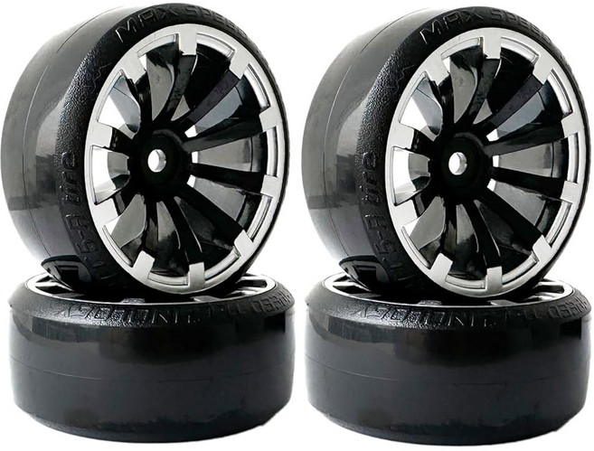 RC 플라스틱 휠 및 타이어 세트 WONFAST 드 트 카 63mm 하드 12mm 허브 휠 HSP 타미야 I 교쇼 TT02(실버)용 도로 부품 1/10용, Black Silver, 1개